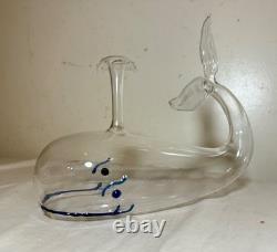 Vintage Murano hand blown glass whale fish liquor wine decanter bottle sculpture