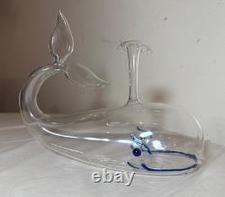 Vintage Murano hand blown glass whale fish liquor wine decanter bottle sculpture