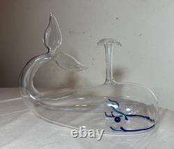 Vintage Murano hand blown glass whale fish liquor wine decanter bottle sculpture