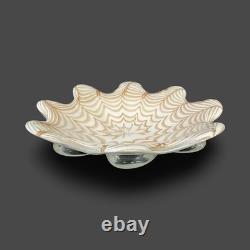 Vintage Murano hand-blown white and gold aventurine art glass Centerpiece bowl