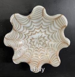Vintage Murano hand-blown white and gold aventurine art glass Centerpiece bowl