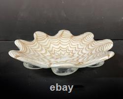 Vintage Murano hand-blown white and gold aventurine art glass Centerpiece bowl