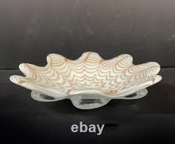 Vintage Murano hand-blown white and gold aventurine art glass Centerpiece bowl