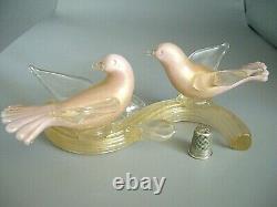 Vintage Murano pink lattimo gold powder glass birds sculpture Barbini Salviati