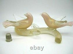 Vintage Murano pink lattimo gold powder glass birds sculpture Barbini Salviati