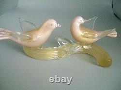 Vintage Murano pink lattimo gold powder glass birds sculpture Barbini Salviati