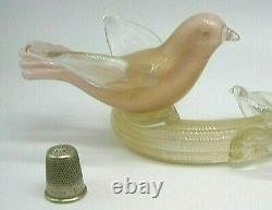 Vintage Murano pink lattimo gold powder glass birds sculpture Barbini Salviati