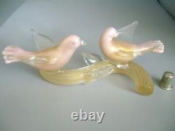 Vintage Murano pink lattimo gold powder glass birds sculpture Barbini Salviati