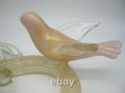 Vintage Murano pink lattimo gold powder glass birds sculpture Barbini Salviati