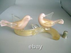 Vintage Murano pink lattimo gold powder glass birds sculpture Barbini Salviati