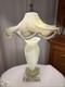 Vintage Murano style hand blown art glass lamp wavy ruffle shade cream/white
