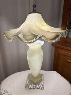 Vintage Murano style hand blown art glass lamp wavy ruffle shade cream/white