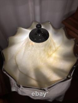 Vintage Murano style hand blown art glass lamp wavy ruffle shade cream/white
