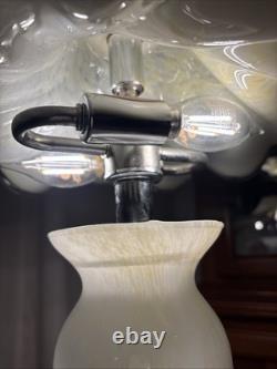Vintage Murano style hand blown art glass lamp wavy ruffle shade cream/white