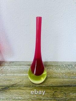 Vintage Mvrano Murano Cenedese Vetri Vaso Goccia Red Vase Glow 1960s Or 70s