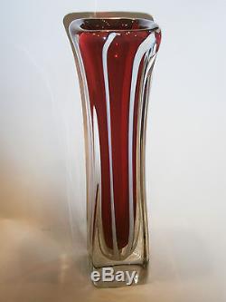 Vintage Old Art Heavy Glass Modernism Vase Murano Hand Blown, 13 Tall