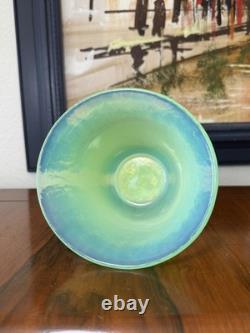 Vintage Opalescent Green Art Glass Vase Possible Murano Hand Blown 6