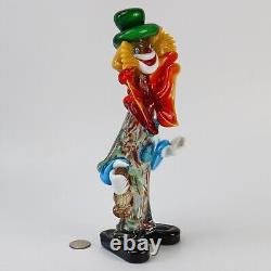 Vintage Original 11 inch Hand-blown Murano Art Glass Clown with Bottle (#1)