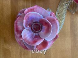 Vintage Pair Italian Hand Blown Venetian Murano Art Glass Flower Candle Holders