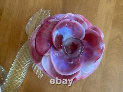 Vintage Pair Italian Hand Blown Venetian Murano Art Glass Flower Candle Holders