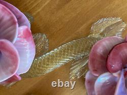 Vintage Pair Italian Hand Blown Venetian Murano Art Glass Flower Candle Holders