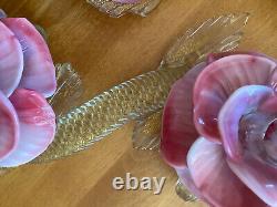 Vintage Pair Italian Hand Blown Venetian Murano Art Glass Flower Candle Holders