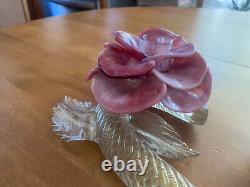 Vintage Pair Italian Hand Blown Venetian Murano Art Glass Flower Candle Holders