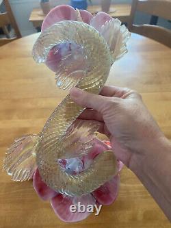 Vintage Pair Italian Hand Blown Venetian Murano Art Glass Flower Candle Holders