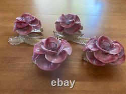 Vintage Pair Italian Hand Blown Venetian Murano Art Glass Flower Candle Holders