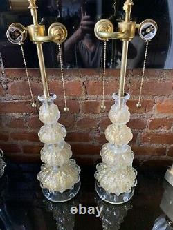 Vintage Pair Italian Murano Venetian Glass Table Lamp Barovier & Toso 24 CT Gold