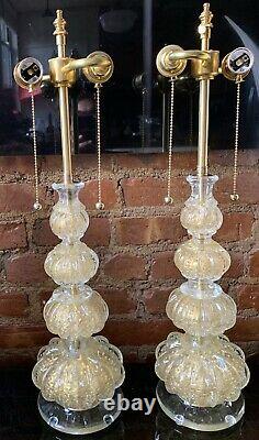 Vintage Pair Italian Murano Venetian Glass Table Lamp Barovier & Toso 24 CT Gold