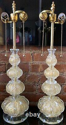 Vintage Pair Italian Murano Venetian Glass Table Lamp Barovier & Toso 24 CT Gold