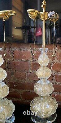 Vintage Pair Italian Murano Venetian Glass Table Lamp Barovier & Toso 24 CT Gold