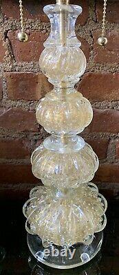 Vintage Pair Italian Murano Venetian Glass Table Lamp Barovier & Toso 24 CT Gold