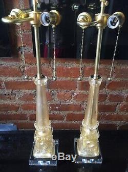 Vintage Pair Italian Murano Venetian Glass Table Lamp Barovier & Toso 24 CT Gold