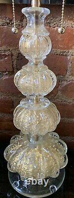 Vintage Pair Italian Murano Venetian Glass Table Lamp Barovier & Toso 24 CT Gold