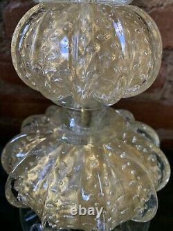 Vintage Pair Italian Murano Venetian Glass Table Lamp Barovier & Toso 24 CT Gold