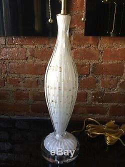 Vintage Pair Italian Murano Venetian Glass Table Lamp Bubbles White/Gold Barbini