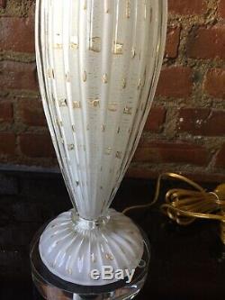 Vintage Pair Italian Murano Venetian Glass Table Lamp Bubbles White/Gold Barbini