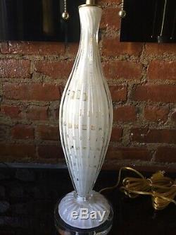 Vintage Pair Italian Murano Venetian Glass Table Lamp Bubbles White/Gold Barbini