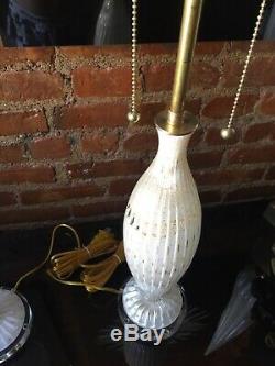 Vintage Pair Italian Murano Venetian Glass Table Lamp Bubbles White/Gold Barbini