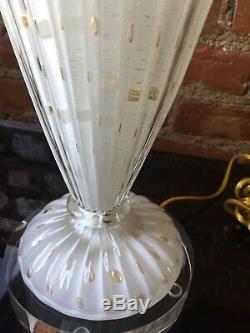 Vintage Pair Italian Murano Venetian Glass Table Lamp Bubbles White/Gold Barbini