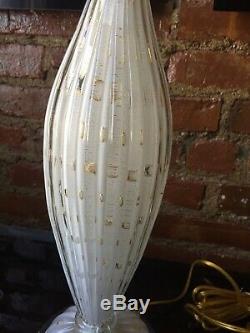 Vintage Pair Italian Murano Venetian Glass Table Lamp Bubbles White/Gold Barbini