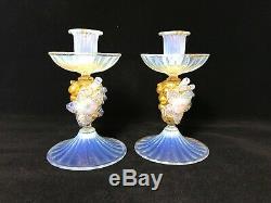 Vintage Pair Of Murano Hand Blown Opaline Italian Art Glass Candle Stick Holders