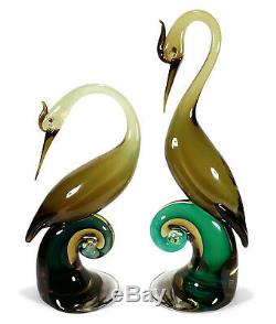 Vintage Pair Salviati Murano Italy Italian Art Glass Bird Figurines Sculptures