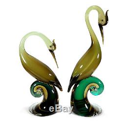 Vintage Pair Salviati Murano Italy Italian Art Glass Bird Figurines Sculptures