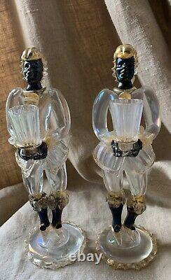 Vintage Pair Venini Murano Art Glass Candlestick candle holder Blackamoor figure