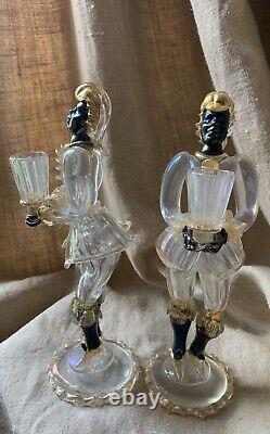 Vintage Pair Venini Murano Art Glass Candlestick candle holder Blackamoor figure