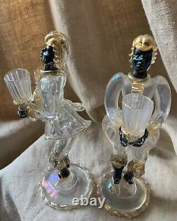 Vintage Pair Venini Murano Art Glass Candlestick candle holder Blackamoor figure