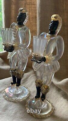 Vintage Pair Venini Murano Art Glass Candlestick candle holder Blackamoor figure